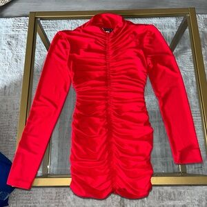 Zara Red Ruched Long Sleeve Dress